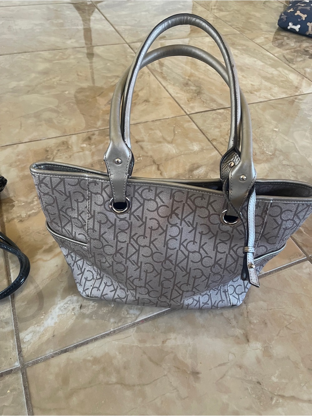 Vintage Y2K Calvin Klein Silver Signature Logo Tote Bag